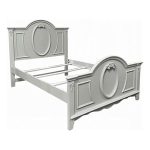 Auri Twin Size Bed- Arch Headboard- Rope Molding w Floral Motifs- Gray