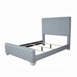 Reah King Size Bed- Light Teal Blue Chenille- Gray Panel Headboard
