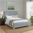 Reah King Size Bed- Light Teal Blue Chenille- Gray Panel Headboard