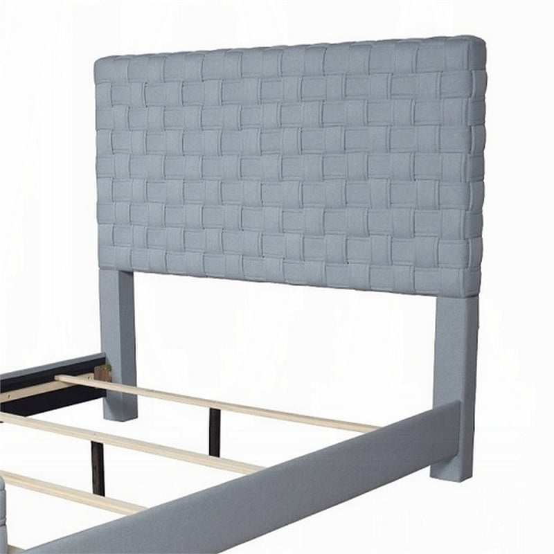 Reah King Size Bed- Light Teal Blue Chenille- Gray Panel Headboard
