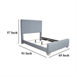 Reah Queen Size Bed- Light Teal Blue Chenille- Gray Panel Headboard