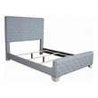 Reah Queen Size Bed- Light Teal Blue Chenille- Gray Panel Headboard