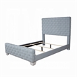 Reah Queen Size Bed- Light Teal Blue Chenille- Gray Panel Headboard