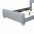 Reah Queen Size Bed- Light Teal Blue Chenille- Gray Panel Headboard