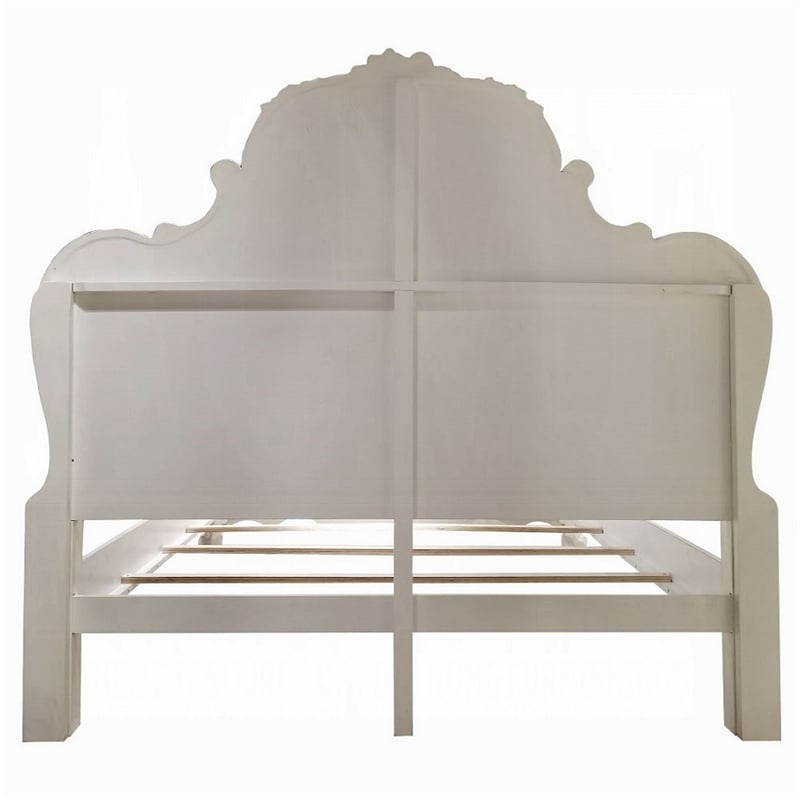 Ally California King Bed- Decorative Carved Inlay- Bone White Wood