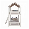 Nara Twin Size Bunk Bed- House Design with Ladder- White Rustic Wood
