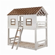 Nara Twin Size Bunk Bed- House Design with Ladder- White Rustic Wood