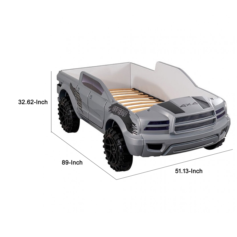 Tonie Truck Twin Bed- Interactive Lights and Sound Effects- Gray ABS