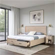 Rozie Queen Bed- Footboard Storage Drawers- Light Oak Brown Solid Wood