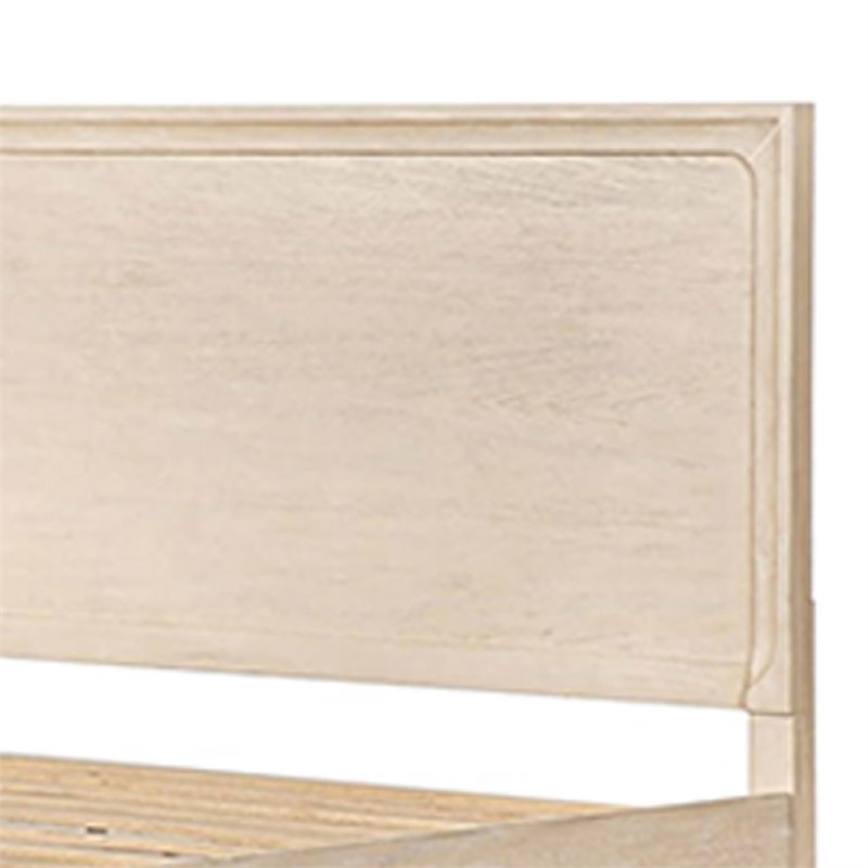 Rozie Queen Bed- Footboard Storage Drawers- Light Oak Brown Solid Wood