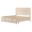 Rozie Queen Bed- Footboard Storage Drawers- Light Oak Brown Solid Wood