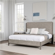 Rizvi King Bed- Upholstered Headboard- Beveled Mirror- Gray Solid Wood