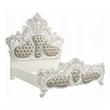 Kin King Size Bed- Ornate Vintage White- Tufted Beige Faux Leather