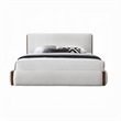 Fedro Queen Bed- Low Profile- White Boucle Upholstery- Walnut Brown