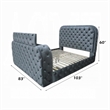Kerie King Bed with LED Fireplace- Hidden Lift TV Stand- Gray Velvet