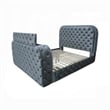 Kerie King Bed with LED Fireplace- Hidden Lift TV Stand- Gray Velvet