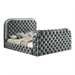 Kerie King Bed with LED Fireplace- Hidden Lift TV Stand- Gray Velvet
