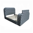 Kerie Queen Bed with LED Fireplace- Hidden Lift TV Stand- Gray Velvet