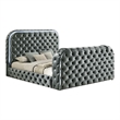 Kerie Queen Bed with LED Fireplace- Hidden Lift TV Stand- Gray Velvet