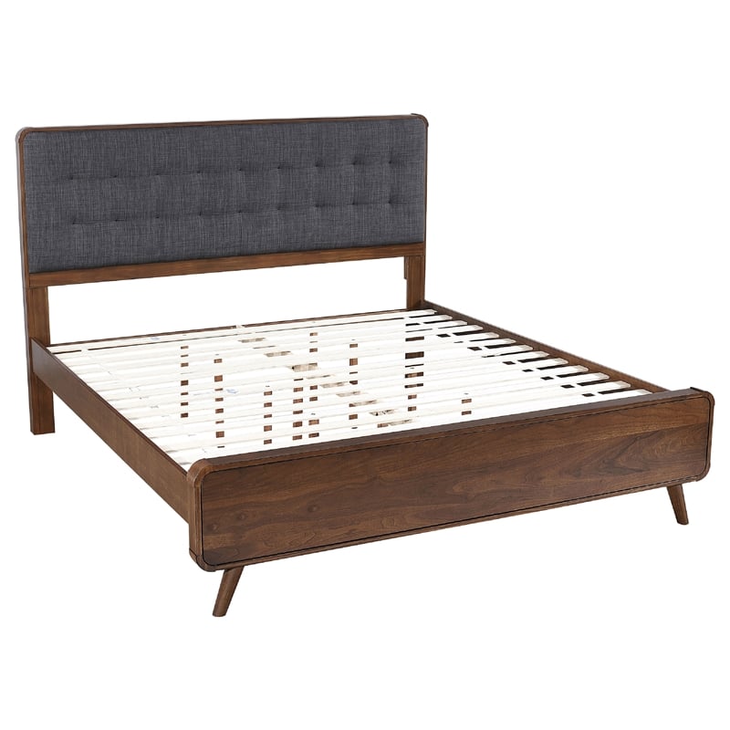 Ryb 5pc Bedroom Set with King Bed- Walnut Brown- Dark Gray Upholstery