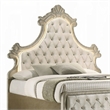 Willa Queen Size Bed- LED Lights- Beige Velvet Upholstery- Brown Wood