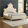 Willa Queen Size Bed- LED Lights- Beige Velvet Upholstery- Brown Wood