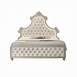 Willa Queen Size Bed- LED Lights- Beige Velvet Upholstery- Brown Wood