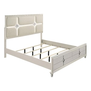 Ory Queen Size Bed- Ivory Boucle Upholstered Headboard w 3D LED Light