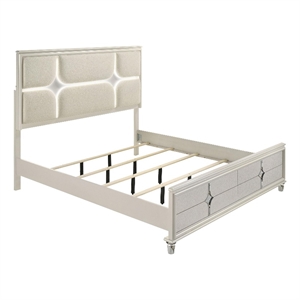 Ory Queen Size Bed- Ivory Boucle Upholstered Headboard w 3D LED Light