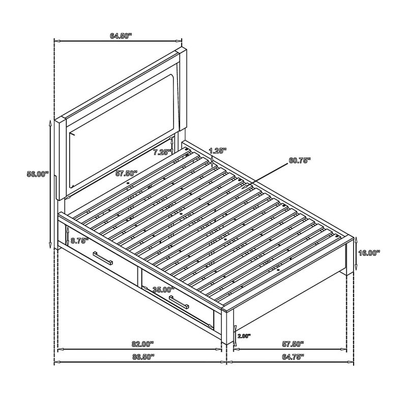 Keno Queen Bed- Upholstered LED Headboard- 4 Storage Drawers- Brown