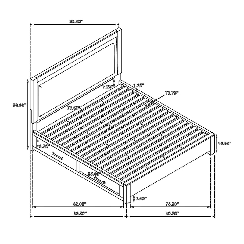 Keno King Bed- Upholstered LED Headboard- 4 Storage Drawers- Brown