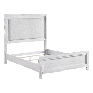 Leva Queen Bed- Upholstered LED Headboard- Modern White Acacia Wood