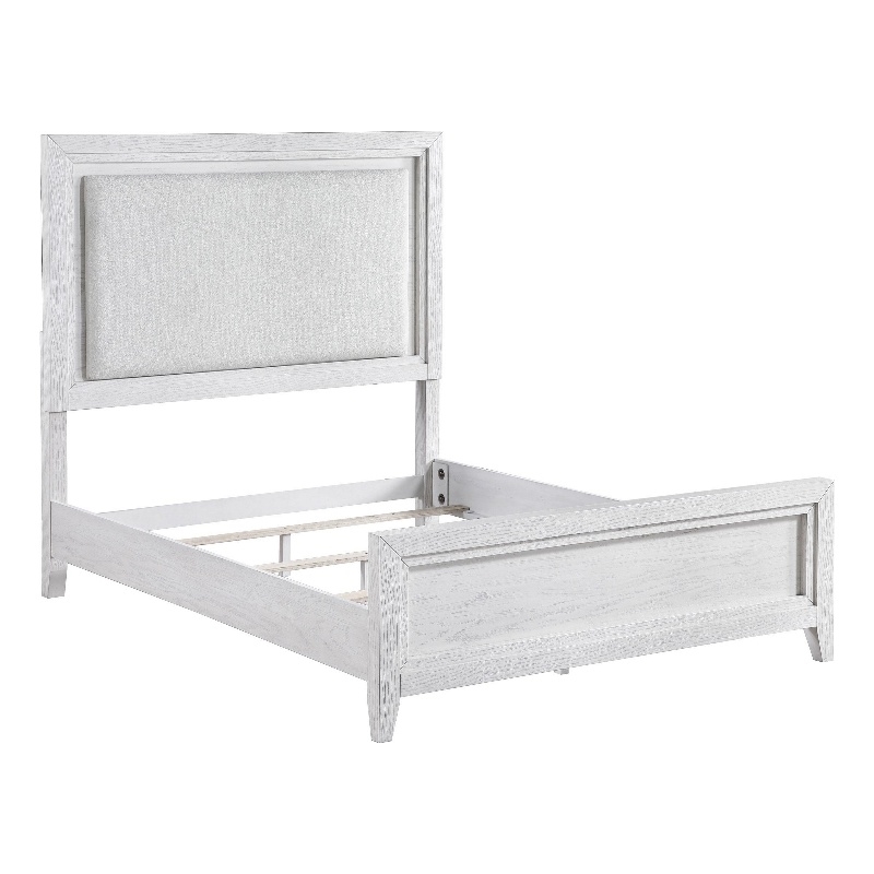 Leva King Bed- Upholstered LED Headboard- Modern White Acacia Wood