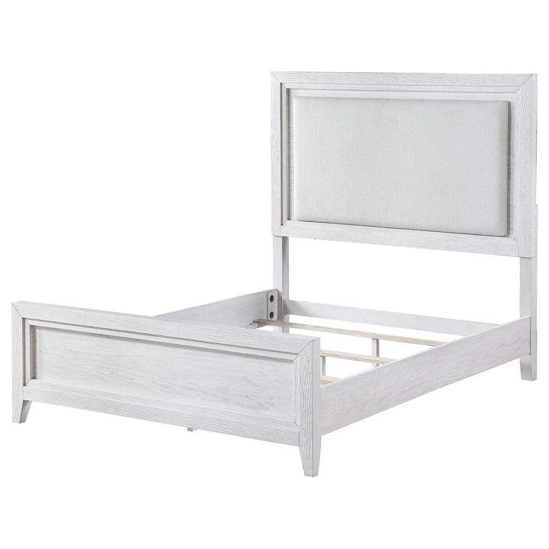 Leva California King Bed- Upholstered LED Headboard- White Acacia Wood