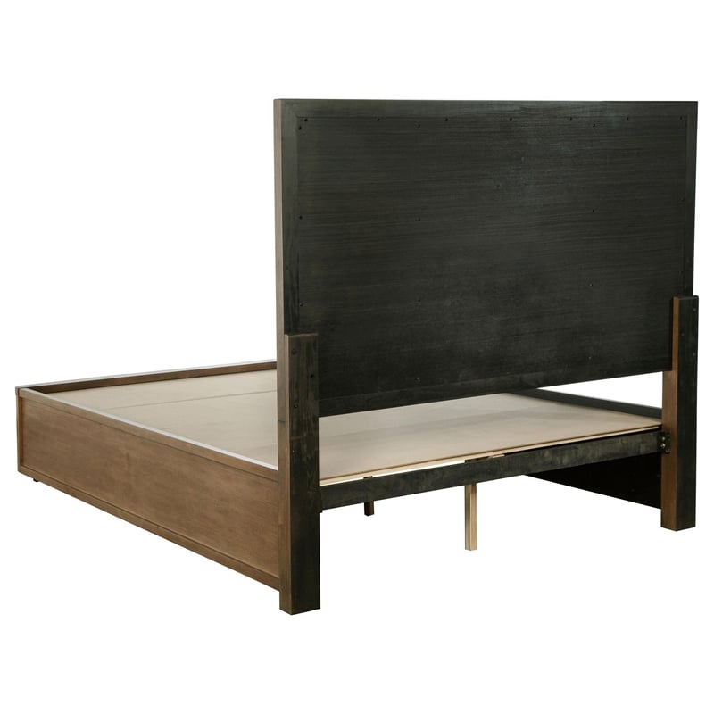 Reon Queen Platform Bed w 2 Storage Drawers- Reeded Ash Brown Black