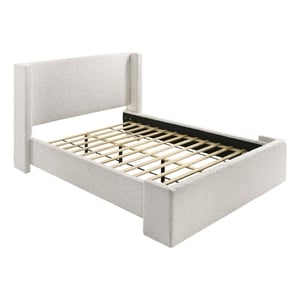 Mosy Queen Platform Bed- White Boucle Upholstered Wingback Headboard