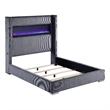 Caro Queen Bed- Wingback Panel w LED Flame- Gray Corduroy Upholstery