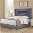 Caro King Bed- Wingback Panel w LED Flame- Gray Corduroy Upholstery