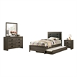 Meli 4pc Twin Size Bed Set with Dresser- Dark Gray Solid Wood Frame
