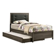 Meli Twin Size Bed- Button Tufted Upholstery- Dark Gray Solid Wood