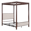 Zemy Queen Canopy Bed with 4 Posts- Beige Upholstery- Brown Metal