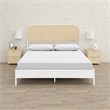 Ammy Queen Bed- Radio Weave Headboard- Brown Faux Rattan- White Metal