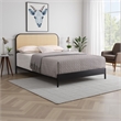 Ammy Queen Bed- Radio Weave Headboard- Brown Faux Rattan- Black Metal