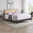 Ammy King Bed- Radio Weave Headboard- Brown Faux Rattan- Black Metal