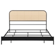 Ammy King Bed- Radio Weave Headboard- Brown Faux Rattan- Black Metal