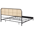 Ammy King Bed- Radio Weave Headboard- Brown Faux Rattan- Black Metal