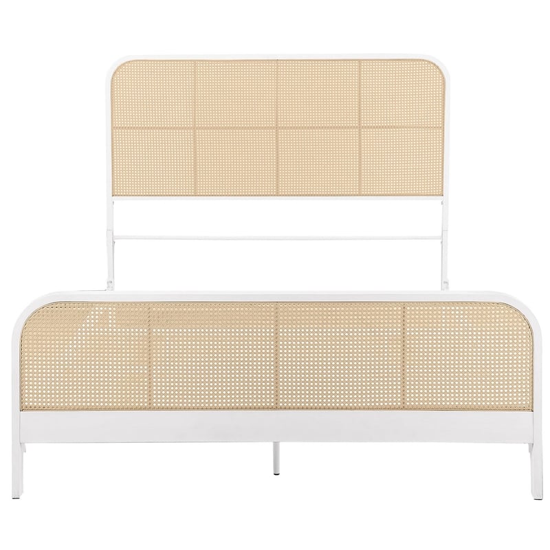 Lanie Queen Bed with Brown Open Cane Webbing Faux Rattan- White Metal