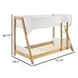 Wren Low-Profile Twin Bunk Bed with Guardrails- White-Natural Wood