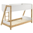 Wren Low-Profile Twin Bunk Bed with Guardrails- White-Natural Wood