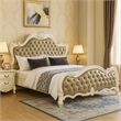 Sicily King Bed- Classic White Carved Frame- Tufted Gray Faux Leather
